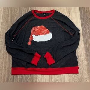 Women's Festive Black and Red Sweater with Santa Hat size L